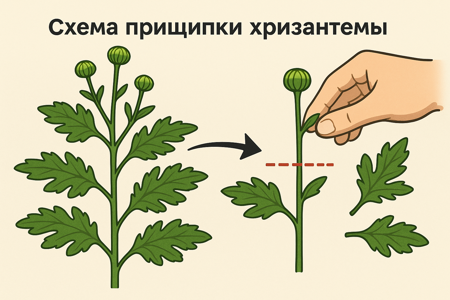 схема прищипки хризантемы